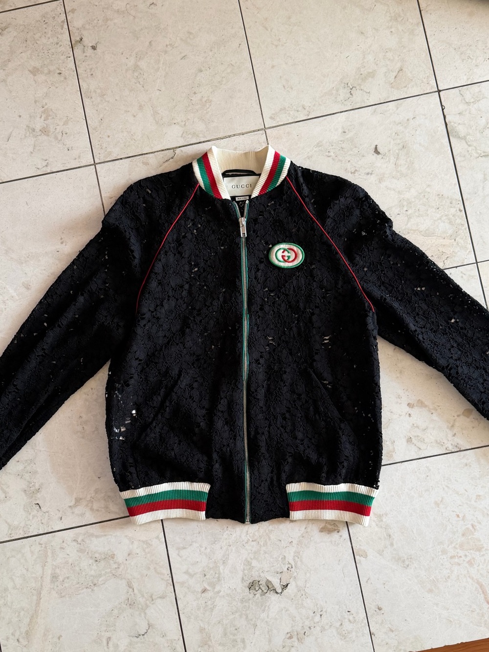 gucci floral lace bomber jacket